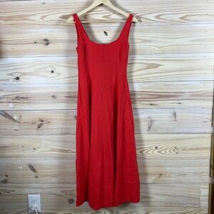 Gap Dress Women XS Red Linen Blend Square Neck Smocked Midi Tomato Girl